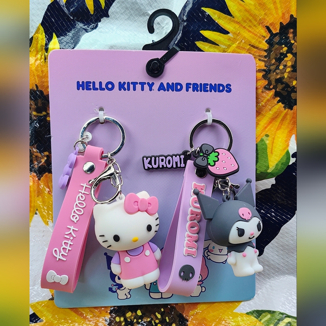 Hello Kitty And Kuromi Pink Keychain Set